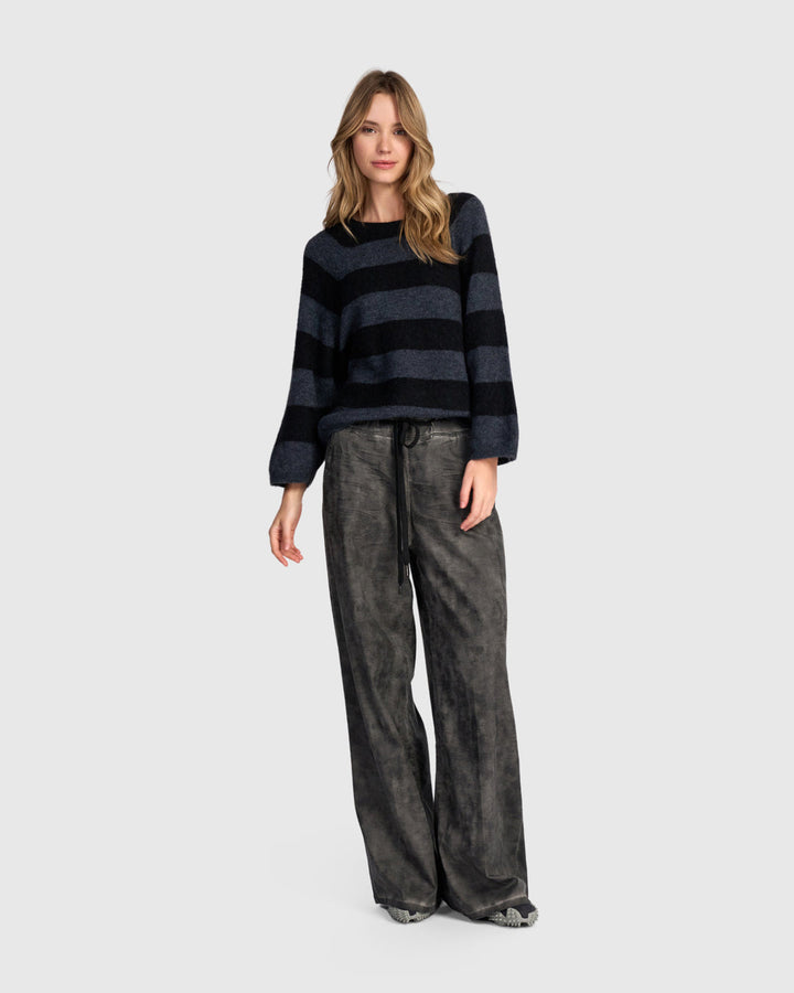 Spray Striped Sweater, Steel