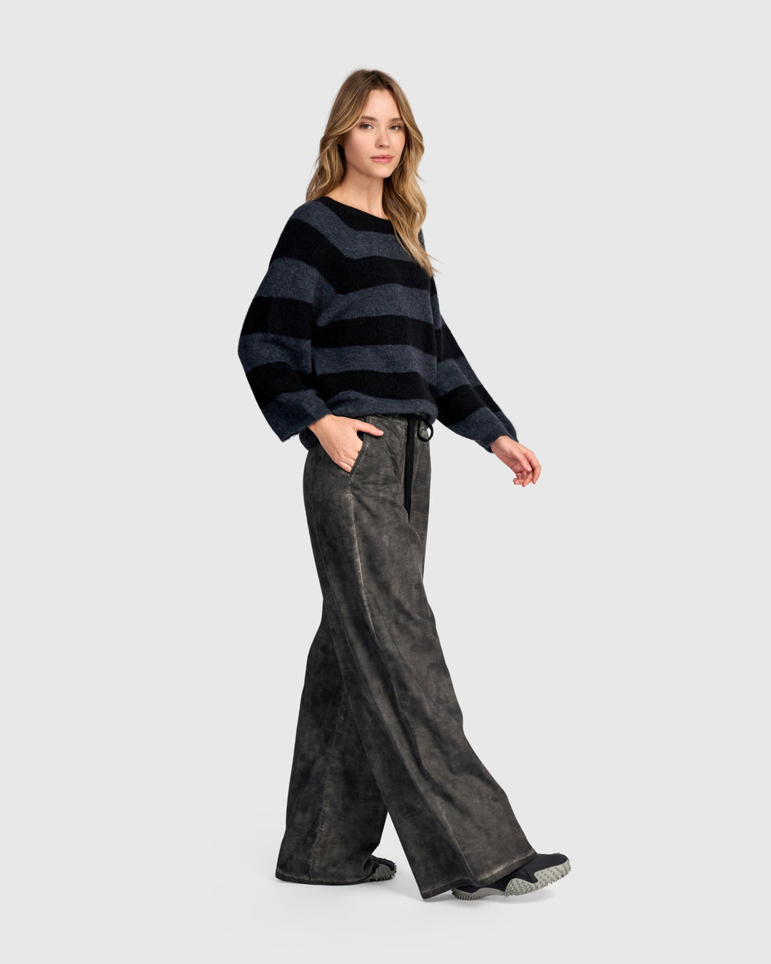 Spray Striped Sweater, Steel