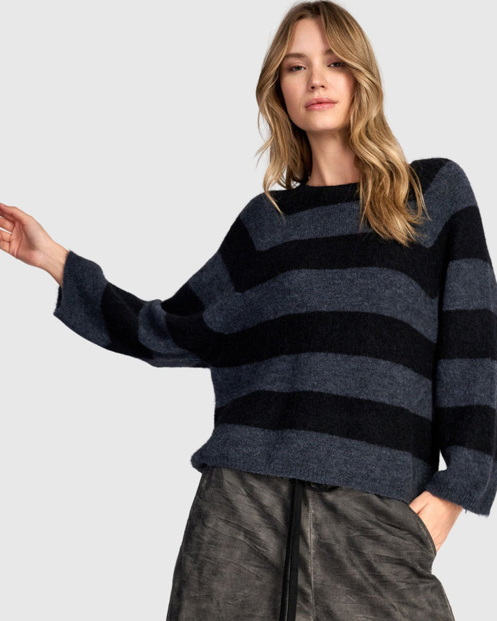 Spray Striped Sweater, Steel