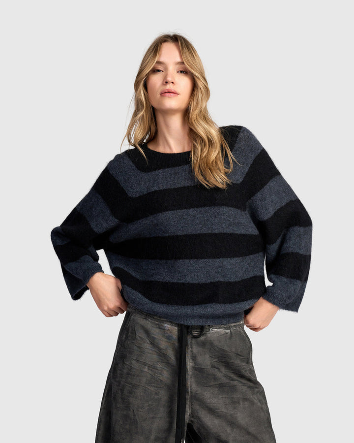 Spray Striped Sweater, Steel