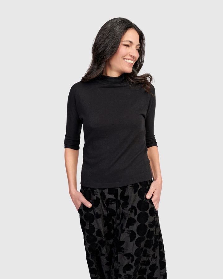 Soft Knit Mockneck Tee, Black