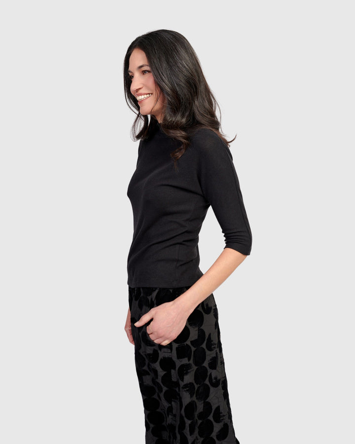 Soft Knit Mockneck Tee, Black