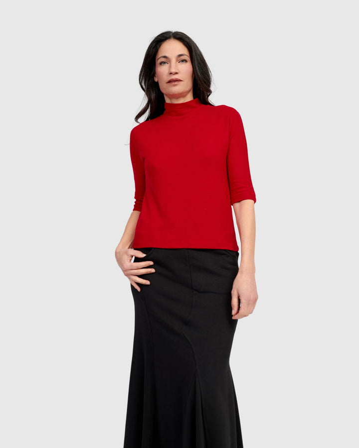 Soft Knit Mockneck Tee, Red