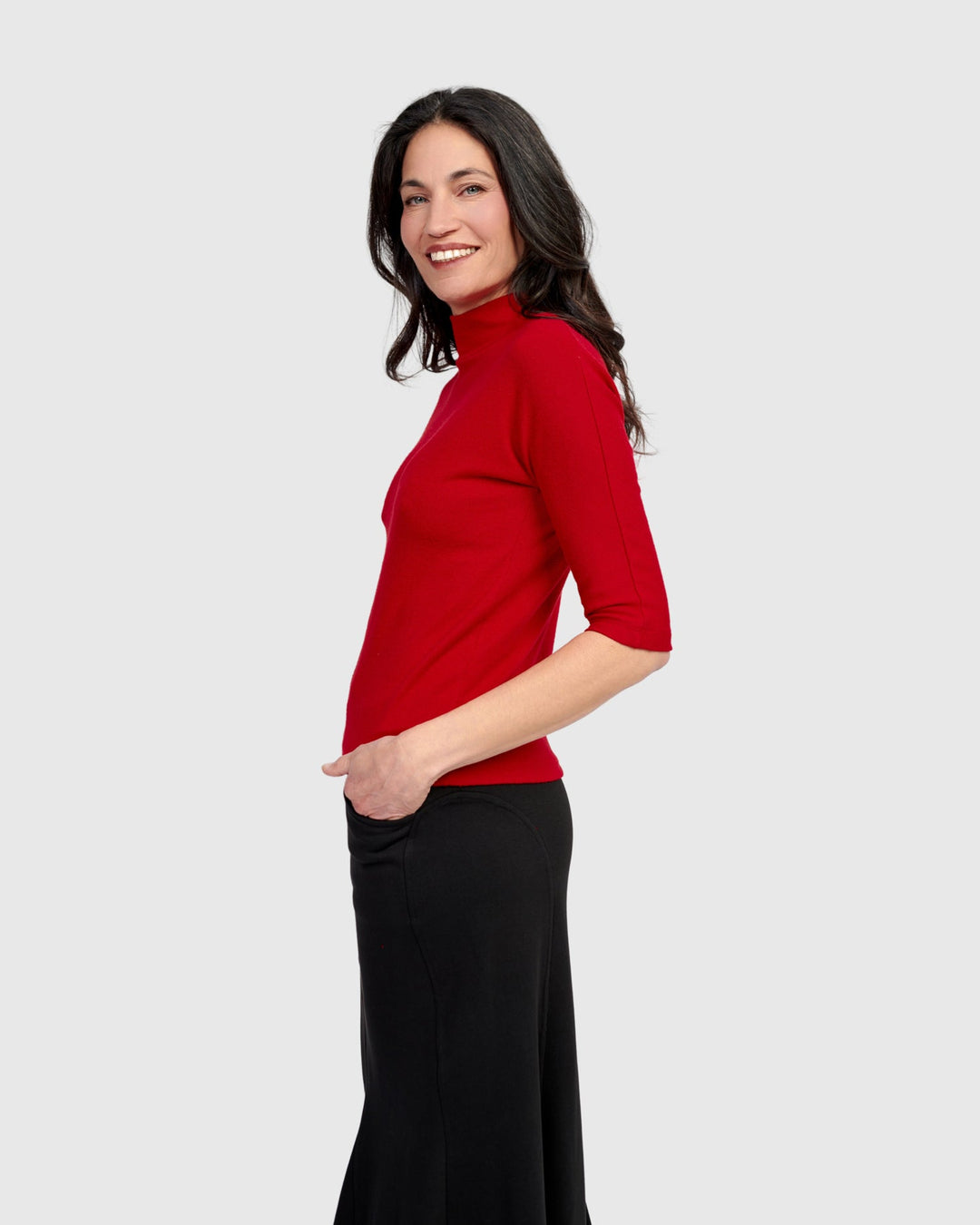 Soft Knit Mockneck Tee, Red
