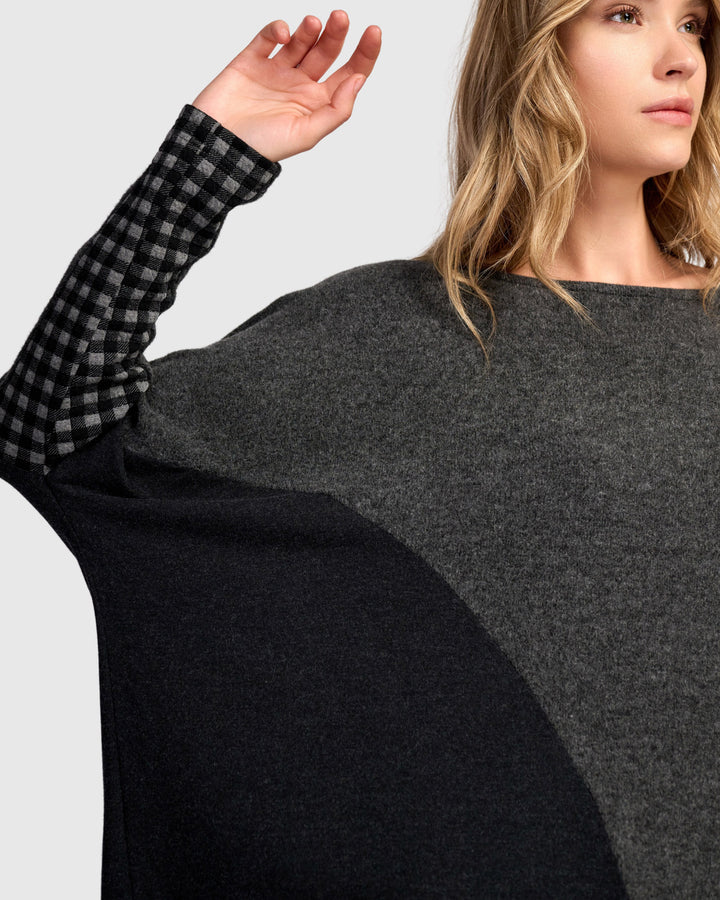 Geometric Dot  Colorblock Top Grey