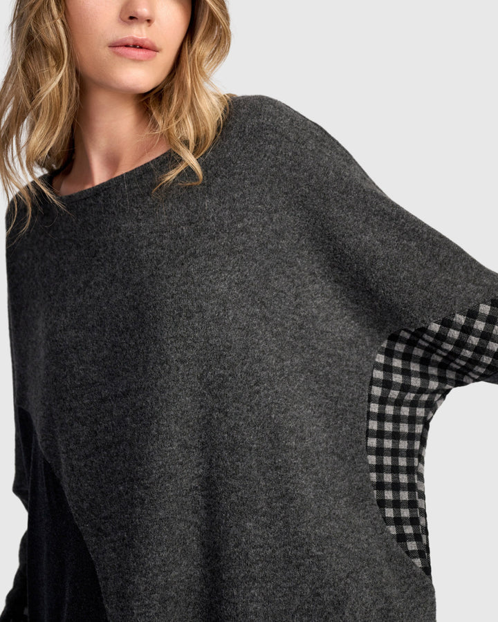 Geometric Dot  Colorblock Top Grey