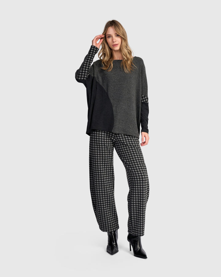 Geometric Dot  Colorblock Top Grey