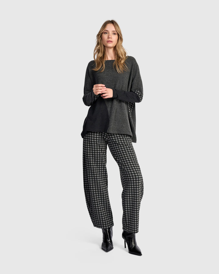 Geometric Dot  Colorblock Top Grey