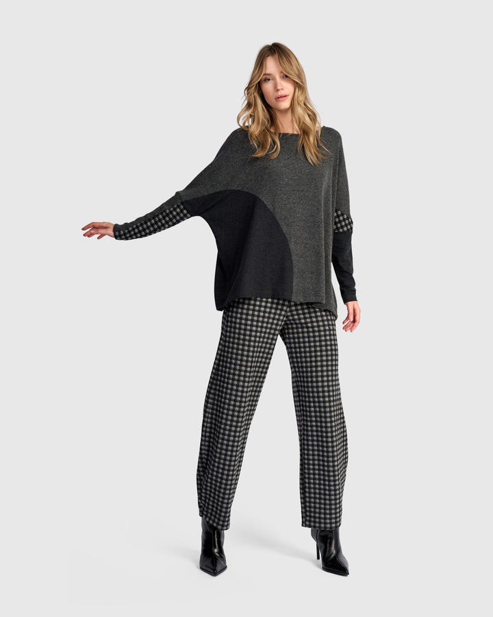 Geometric Dot  Colorblock Top Grey