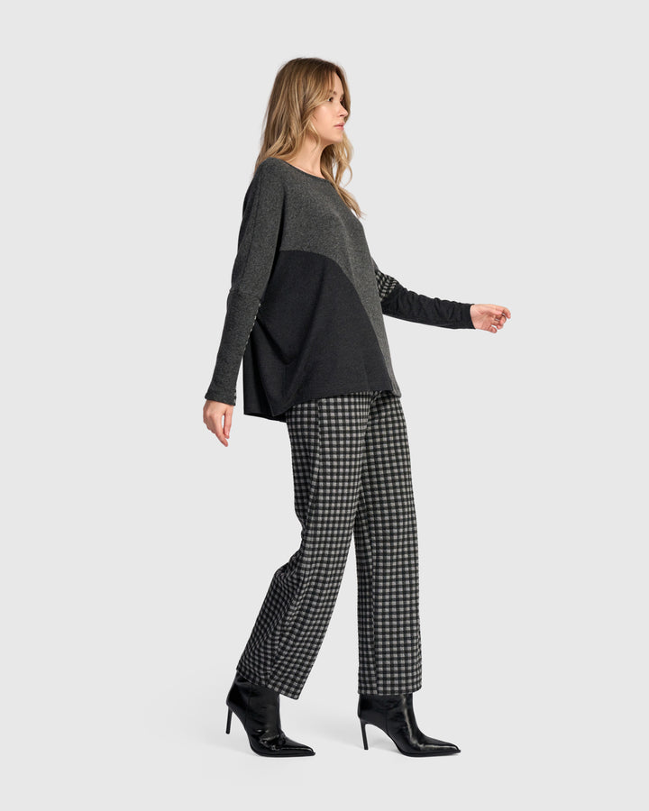 Geometric Dot  Colorblock Top Grey