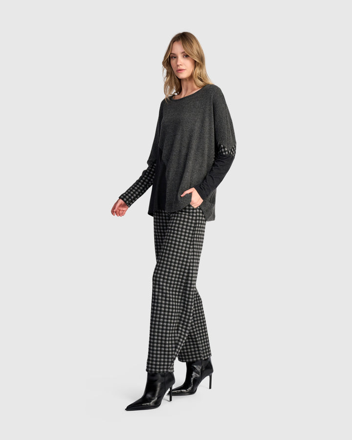 Geometric Dot  Colorblock Top Grey