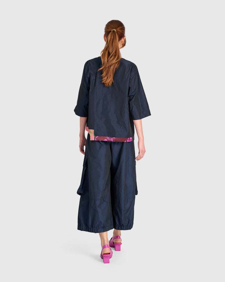Taffeta Elbow Sleeve with Jacquard Hem Navy