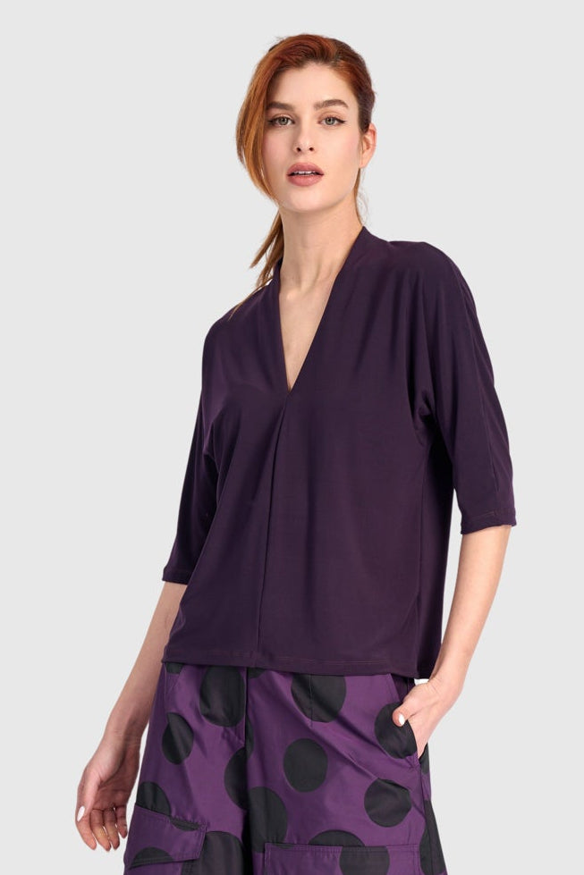 Matte Jersey V Neck Top Purple