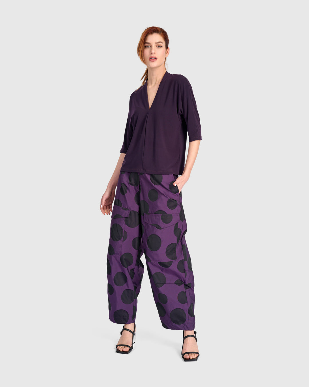 Taffeta Dot Barrel Leg Pant Violet