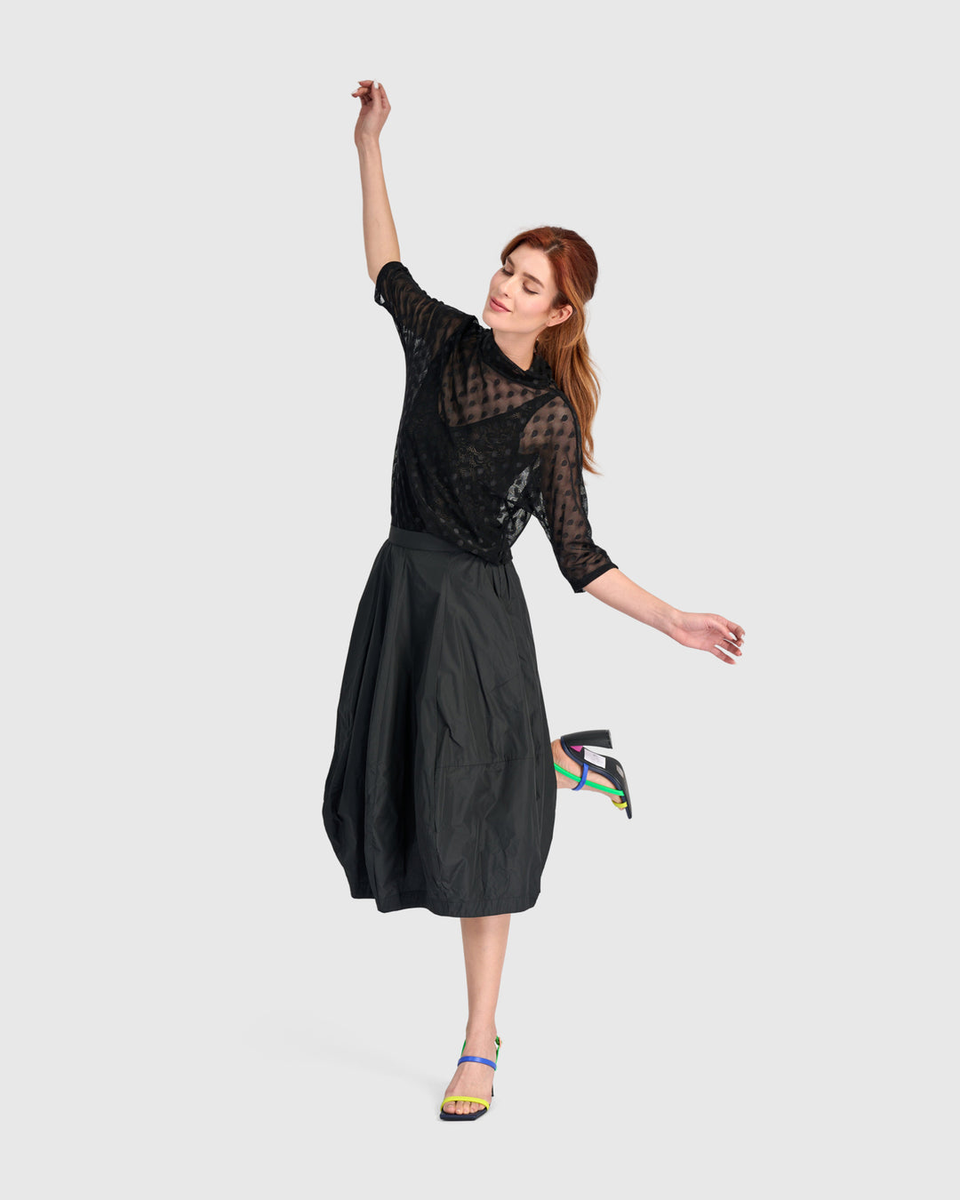 Taffeta Balloon Hem Skirt Black