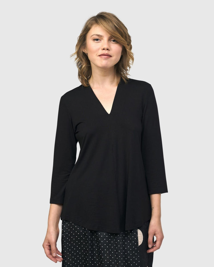 Essential V-neck Top, Black