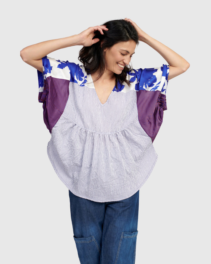 Print Sleeve Top Cerulean