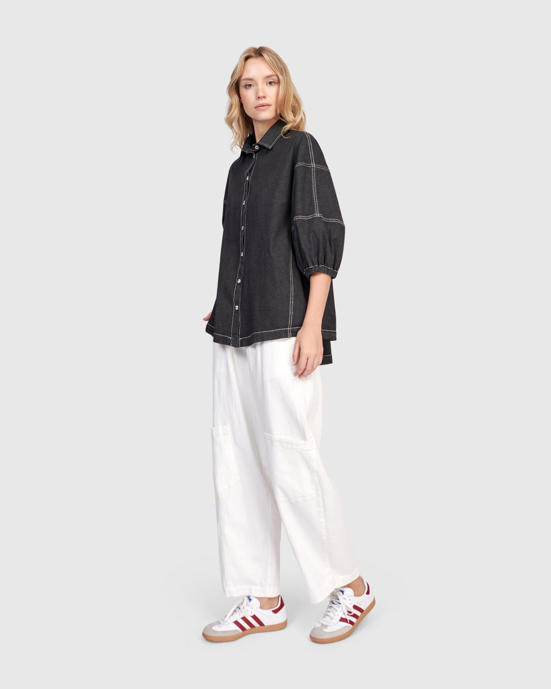 Pippa Puff Blouse Black Denim