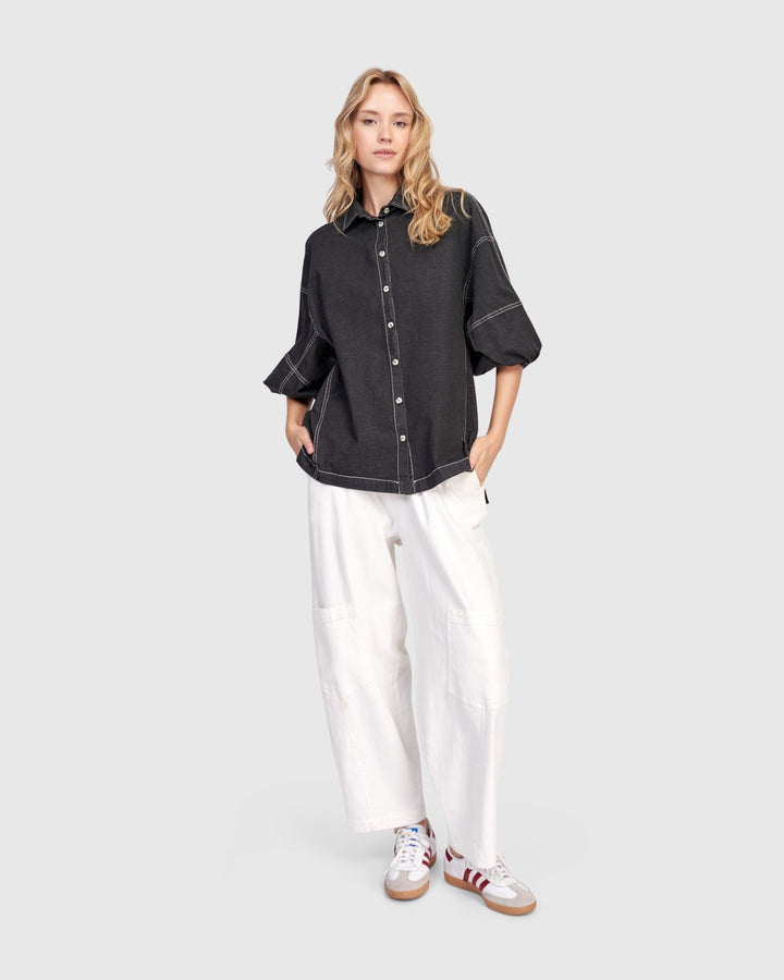 Pippa Puff Blouse Black Denim