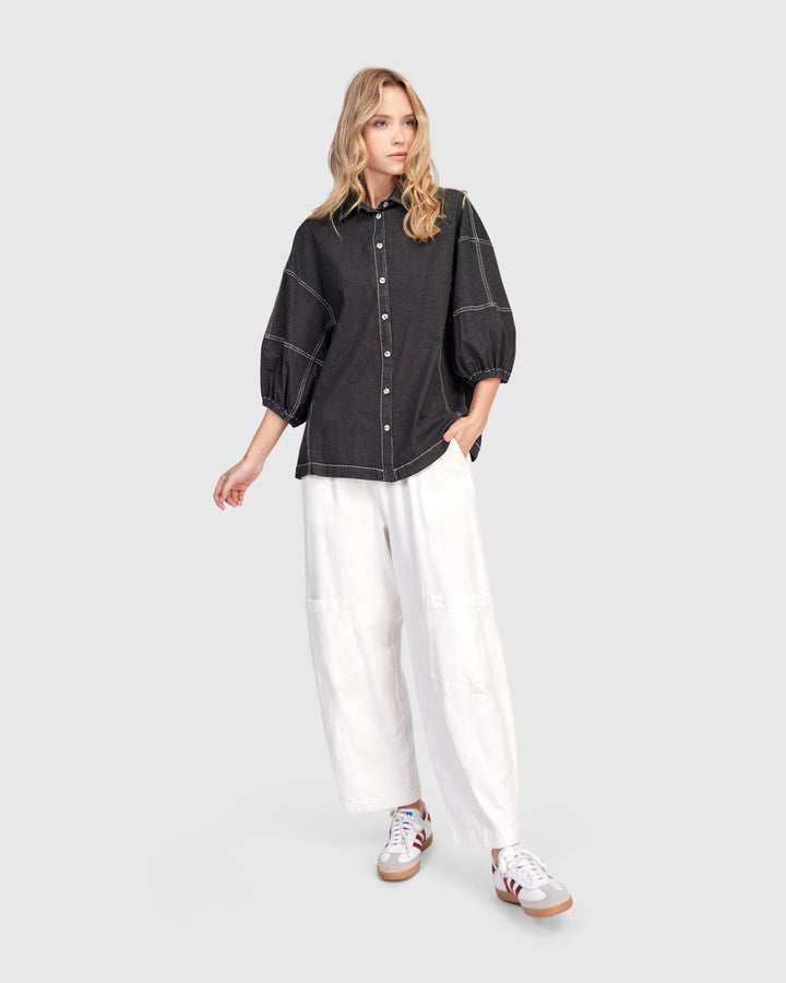 Pippa Puff Blouse Black Denim