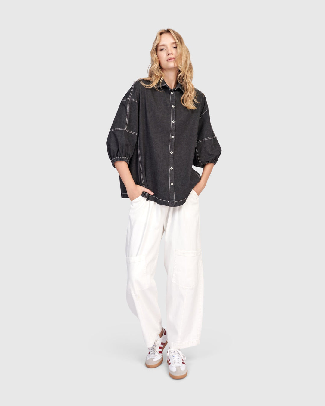 Pippa Puff Blouse Black Denim