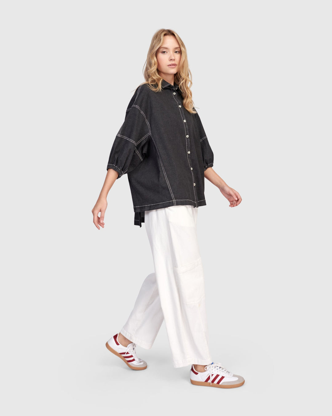 Pippa Puff Blouse Black Denim