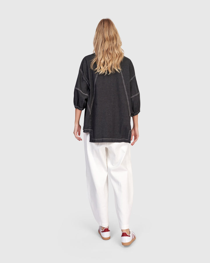 Pippa Puff Blouse Black Denim