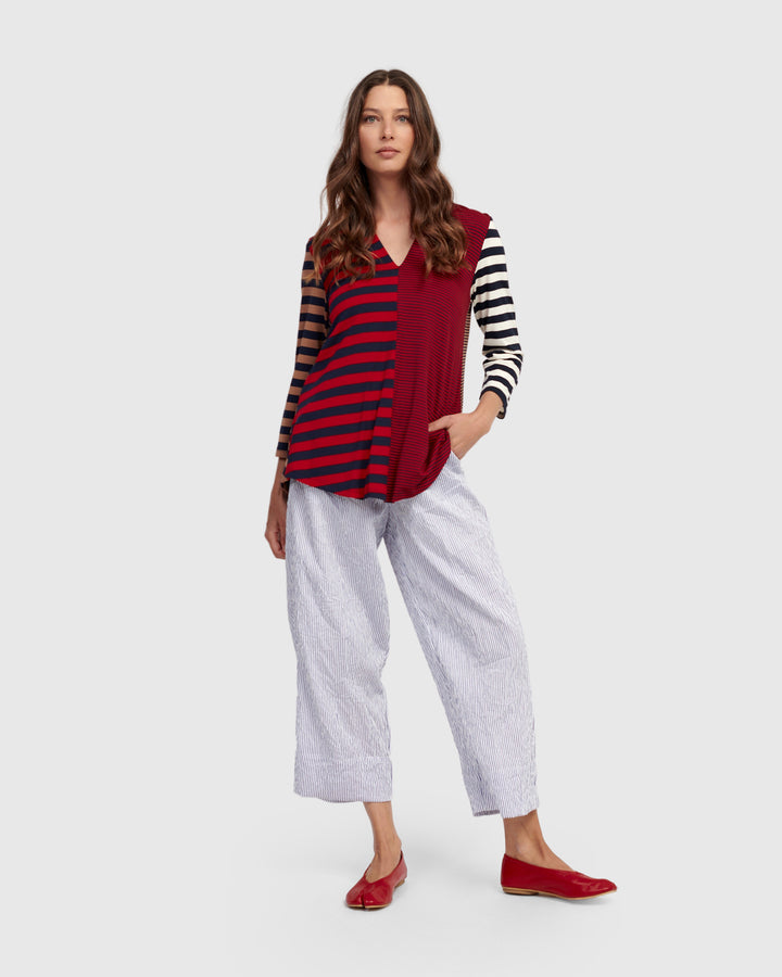 3/4 Sleeve V-Neck Top Stripes