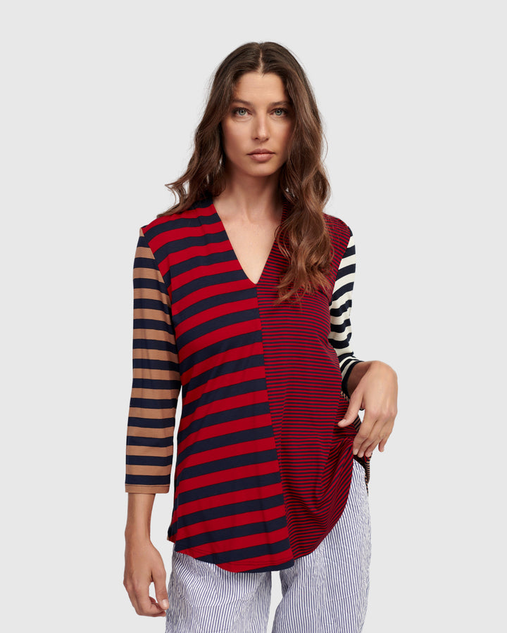 Theodora V-Neck Top Stripes