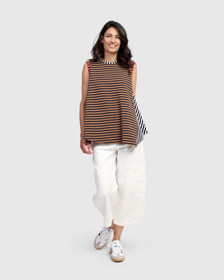 Sleeveless Asymmetical Top Stripes