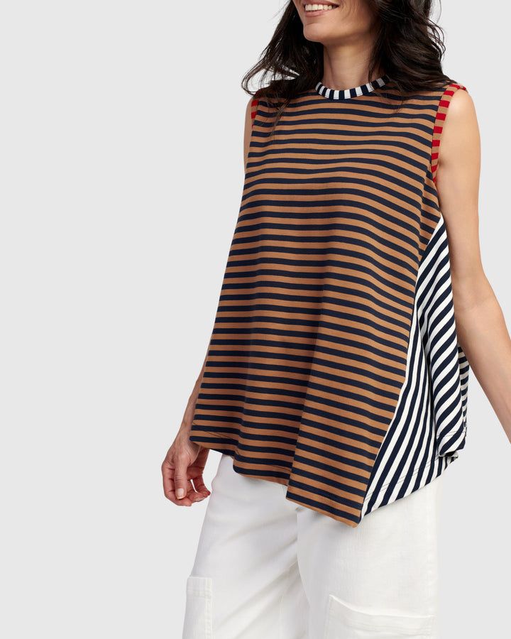 Sleeveless Asymmetical Top Stripes