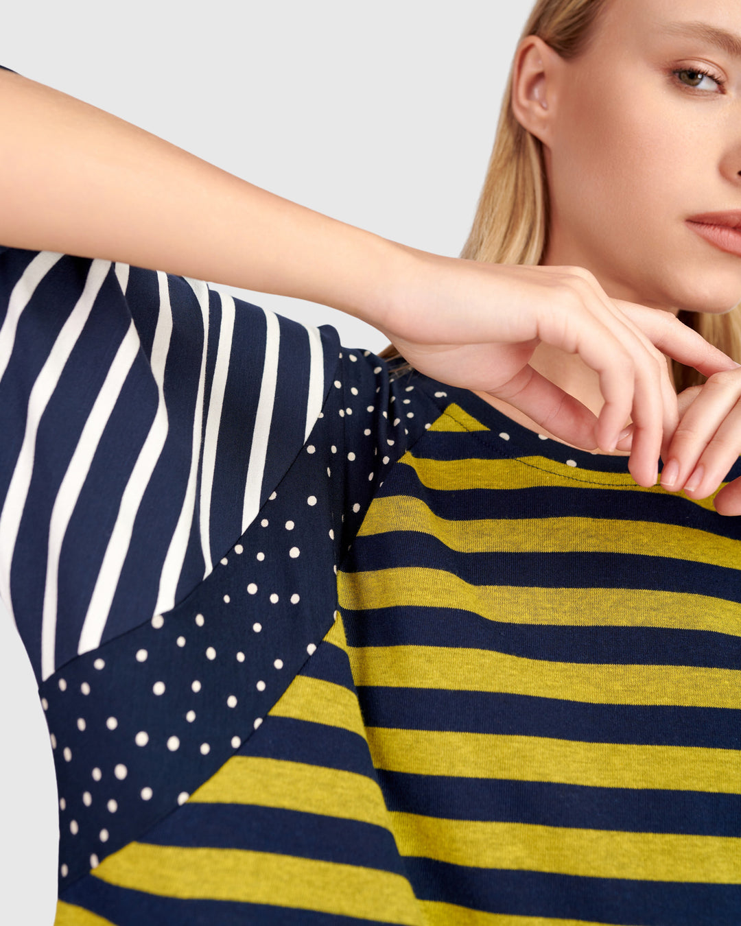 Elbow Sleeve Stripe Top Mix