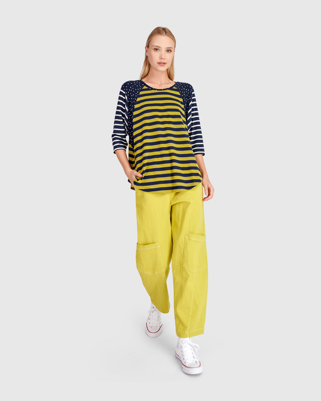 Elbow Sleeve Stripe Top Mix