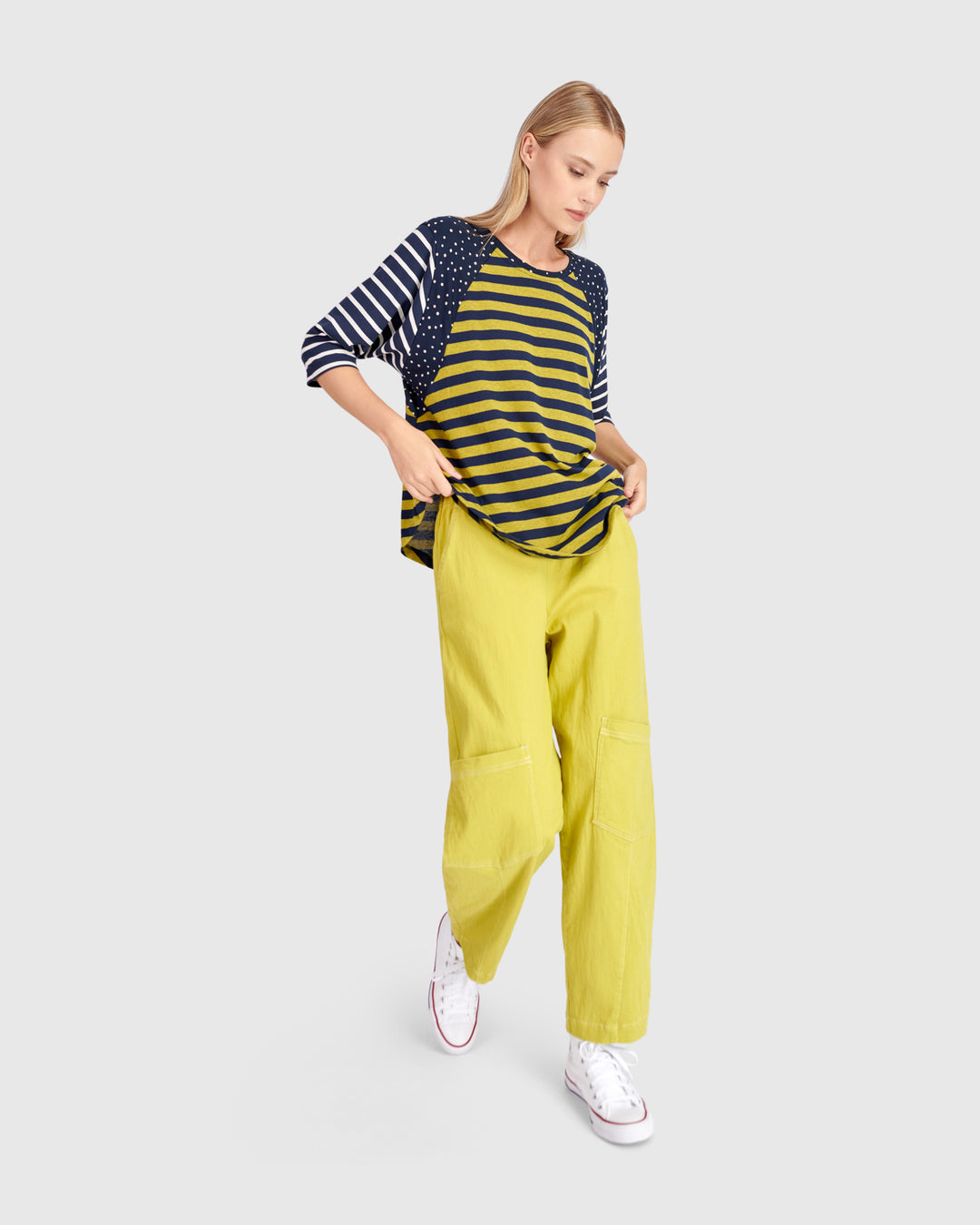 Elbow Sleeve Stripe Top Mix