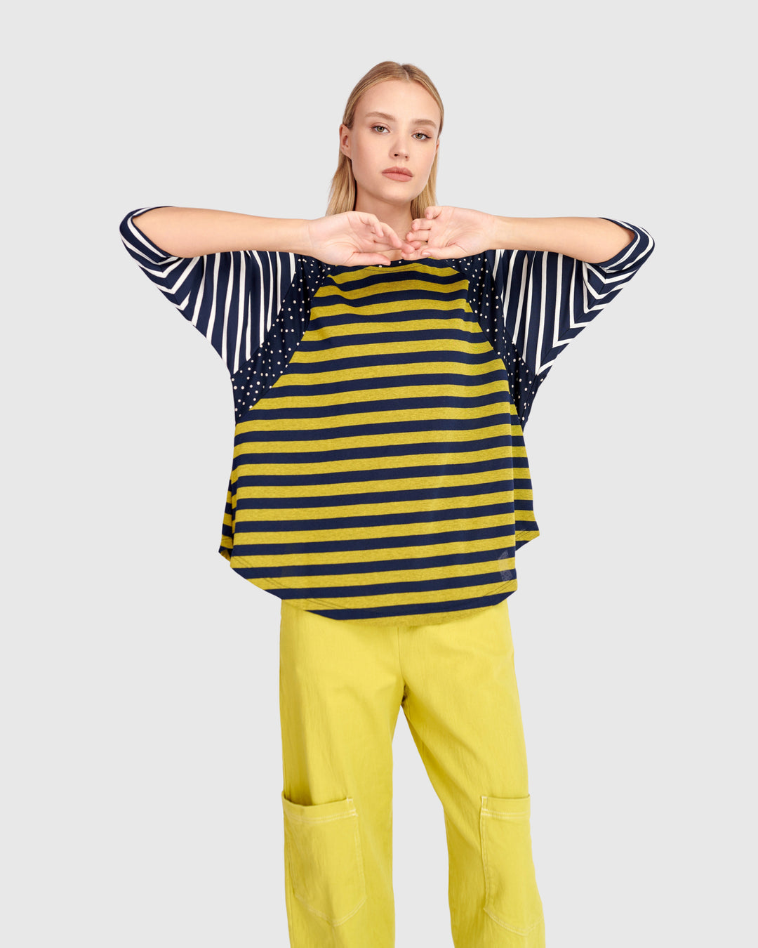 Elbow Sleeve Stripe Top Mix