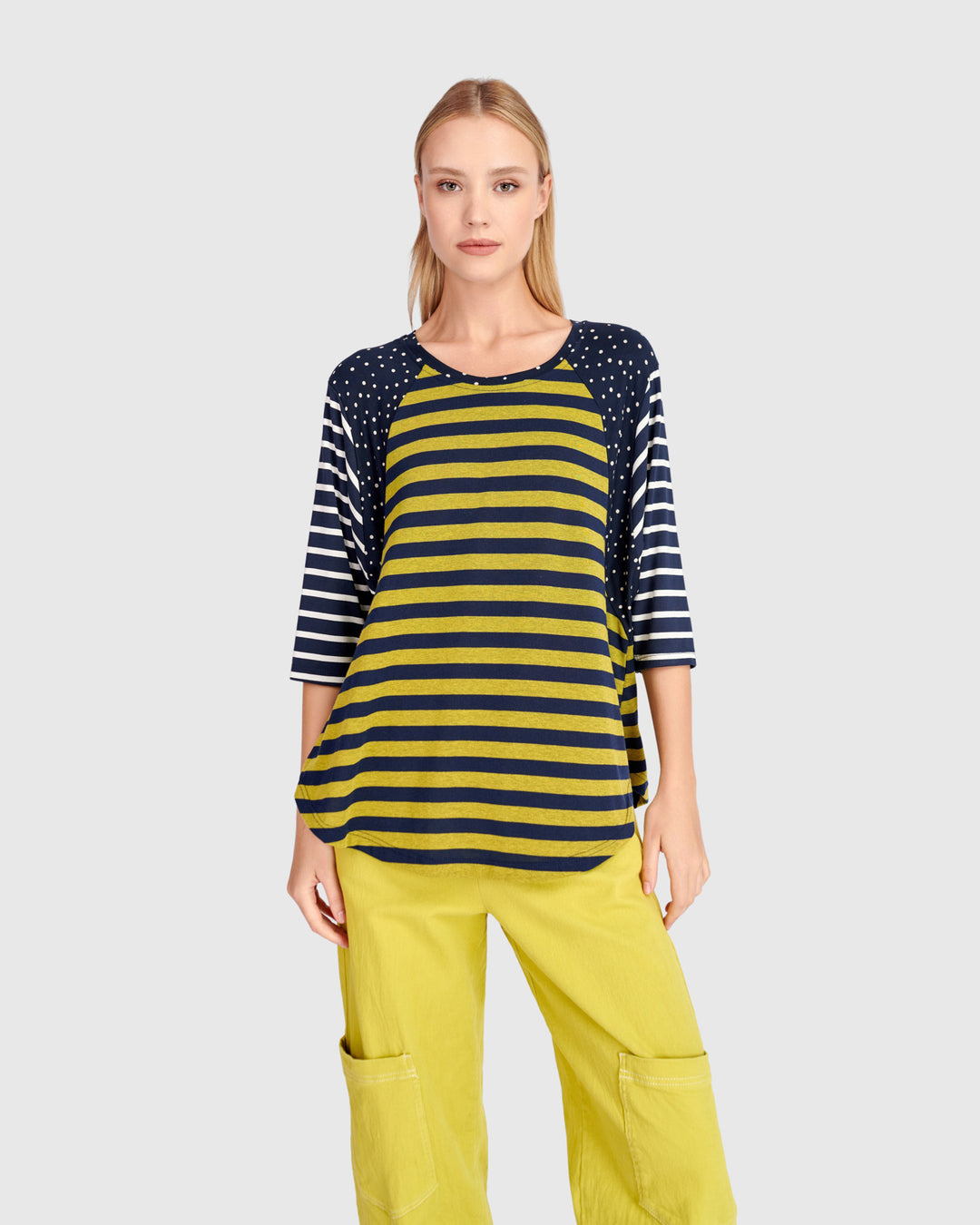 Elbow Sleeve Stripe Top Mix