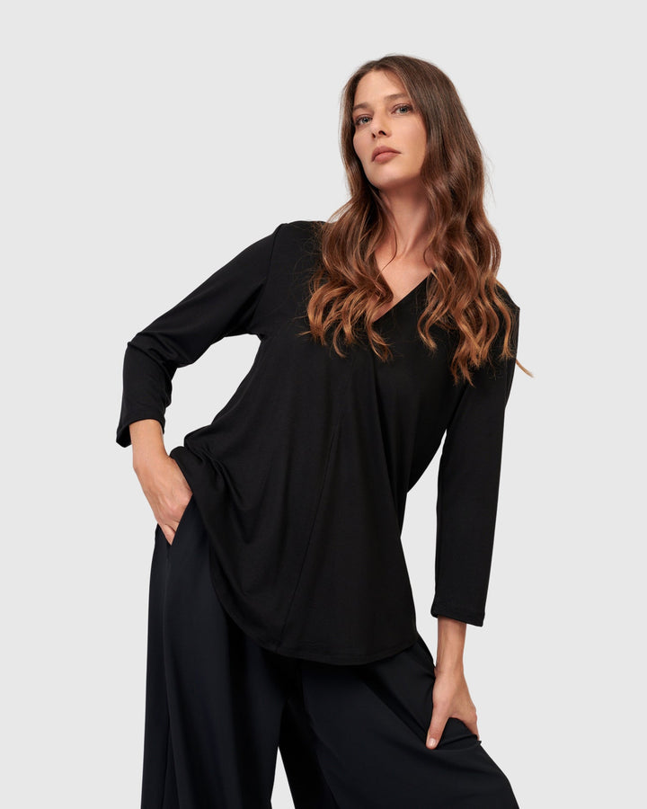 Tekbika V-neck Tunic Top, Black