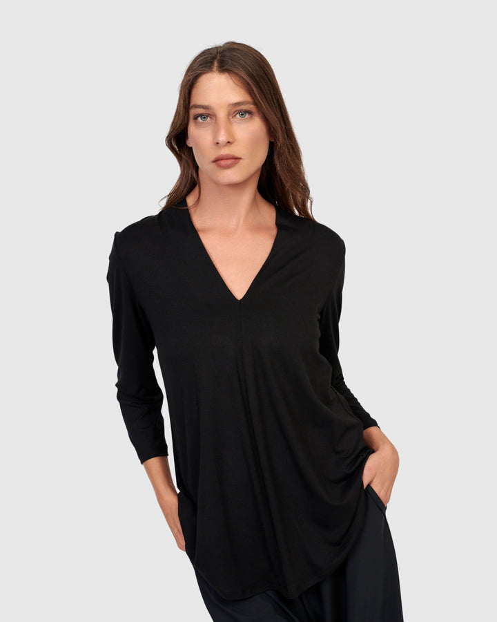 Tekbika V-neck Tunic Top, Black
