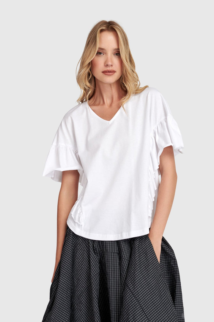 Urban Retro Ruffles Top White