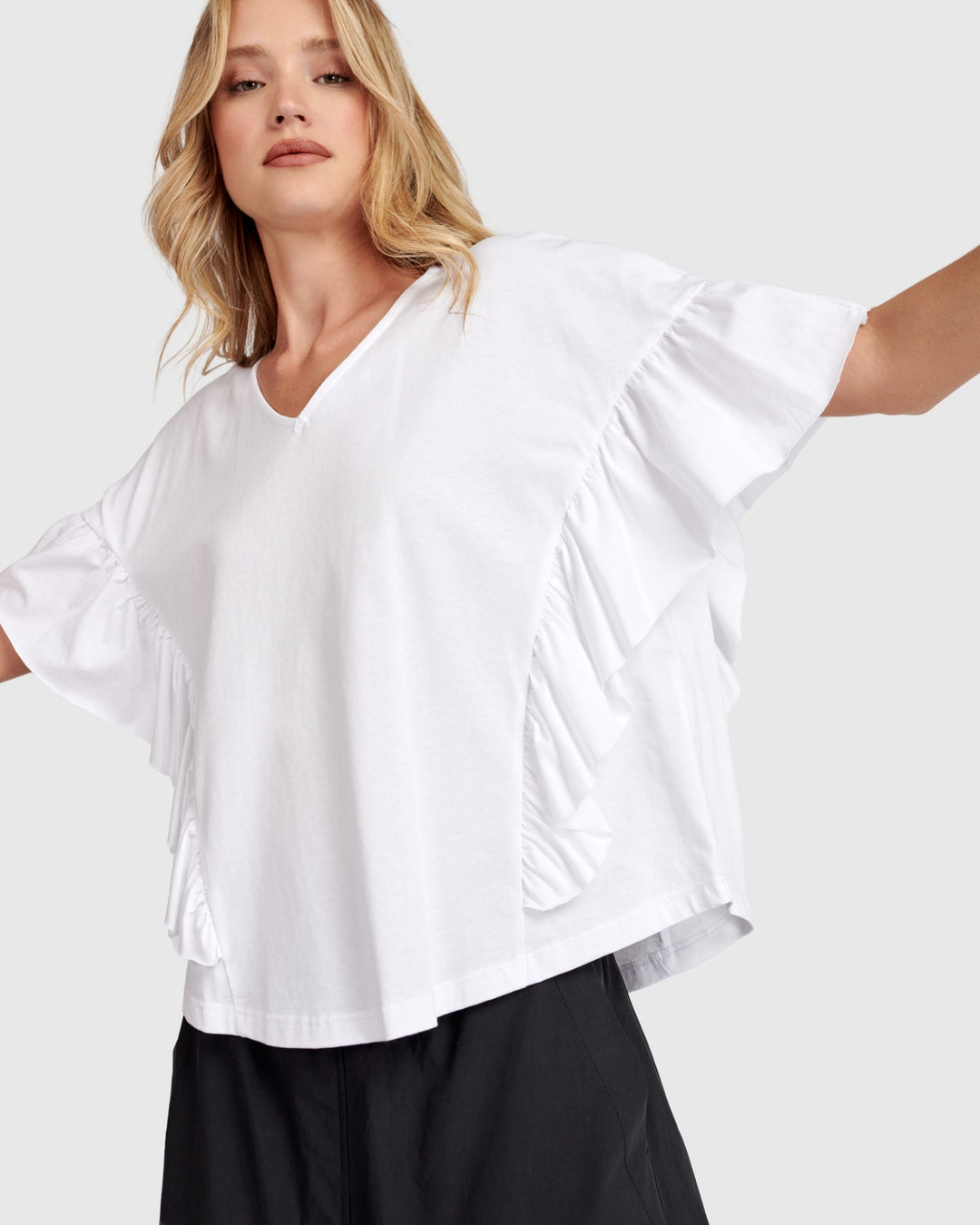 Urban Retro Ruffles Top White