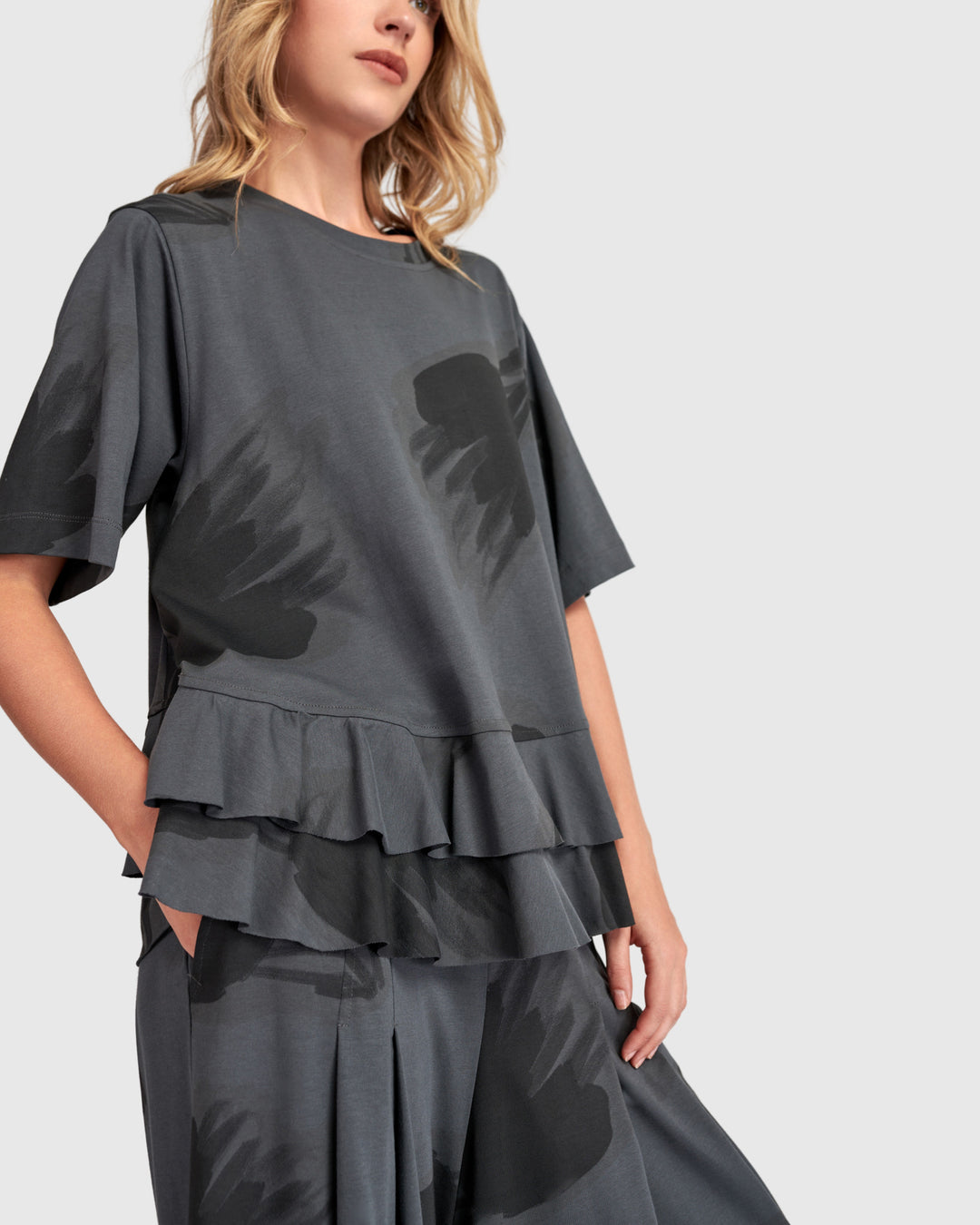 Urban Fleeting Ruffle Top Fog