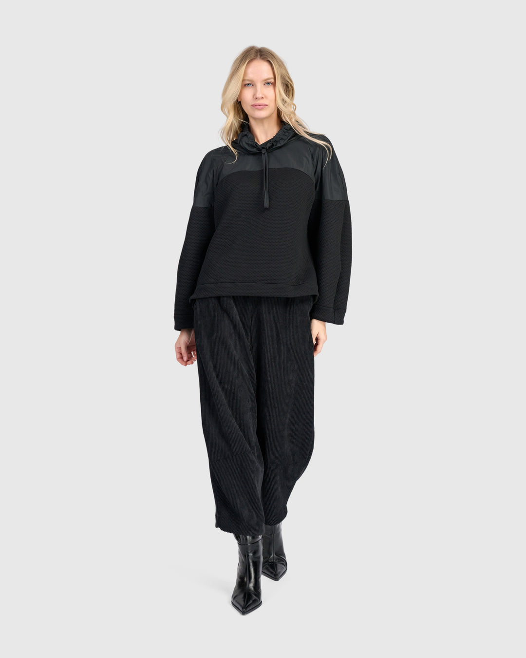 Mixed Media Tie Neck Top Black