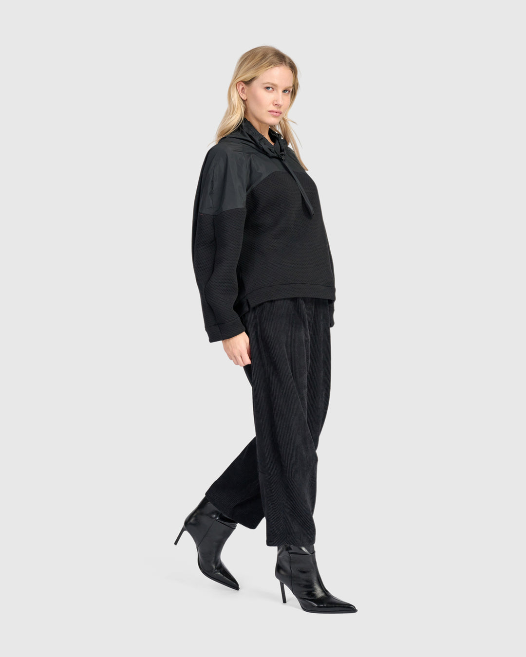 Mixed Media Tie Neck Top Black