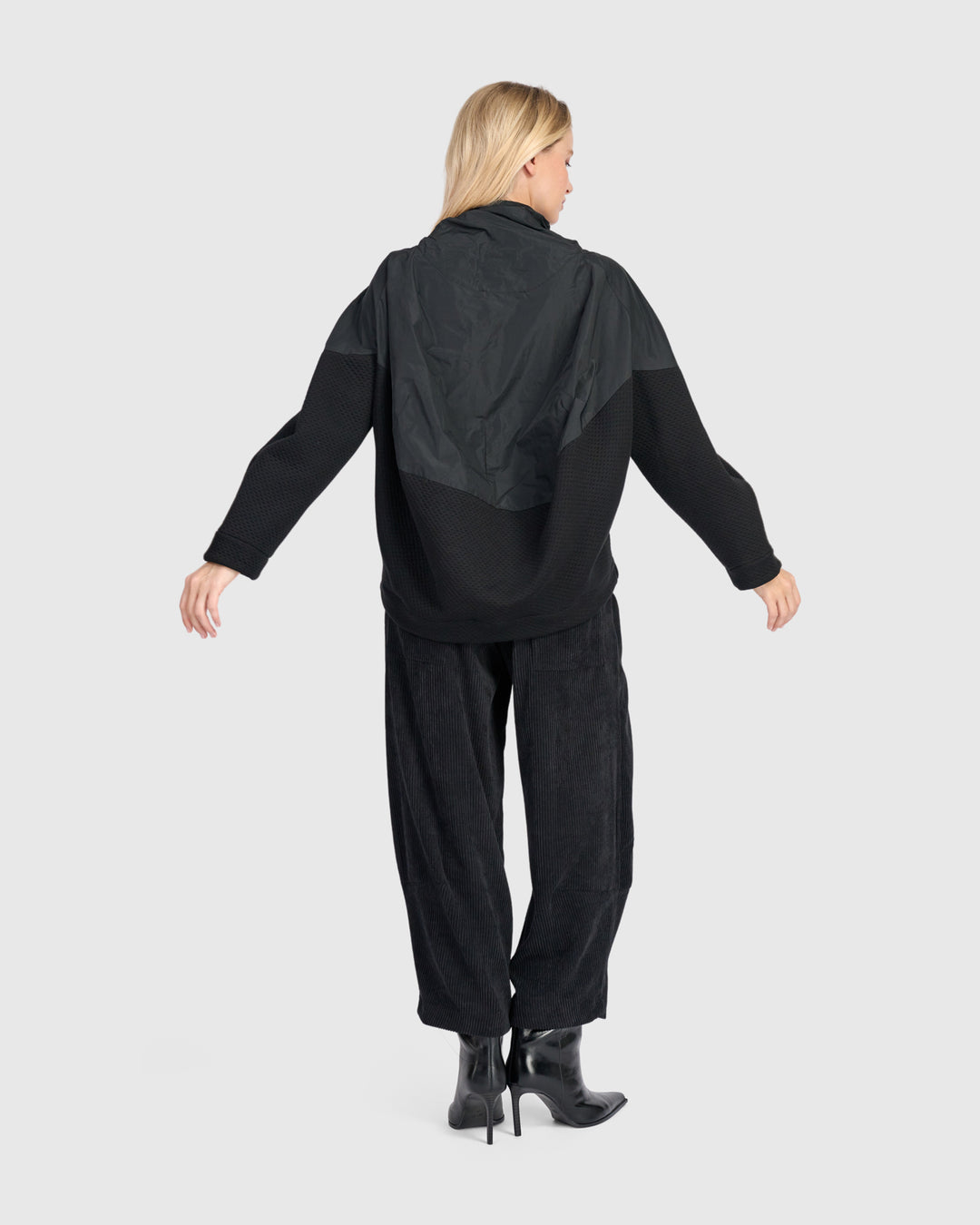 Mixed Media Tie Neck Top Black