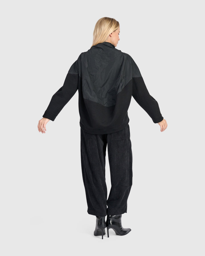 Mixed Media Tie Neck Top Black