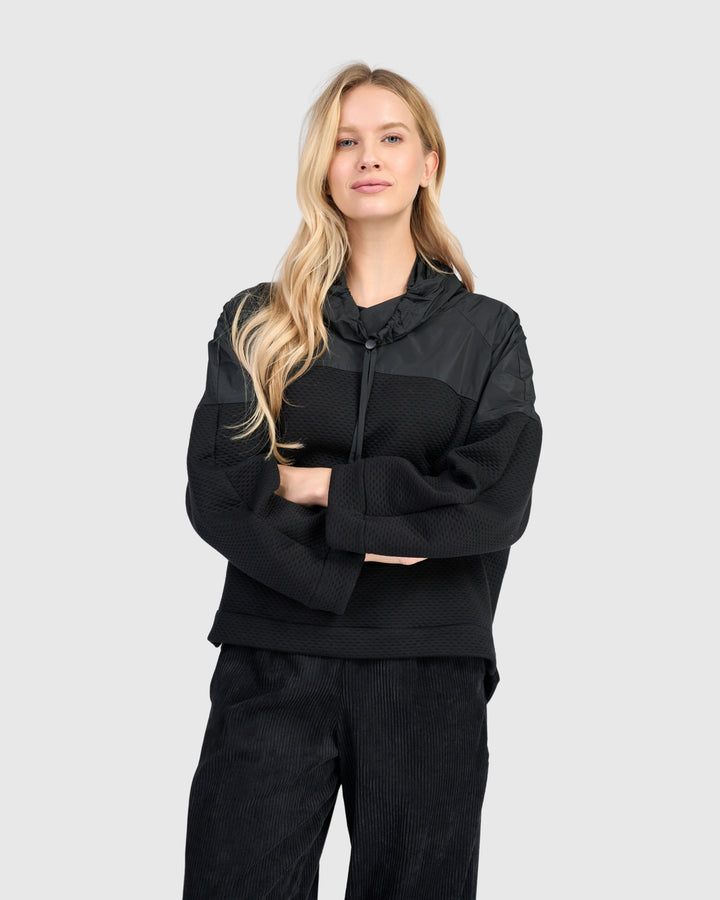 Mixed Media Tie Neck Top Black