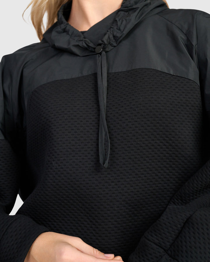 Mixed Media Tie Neck Top Black