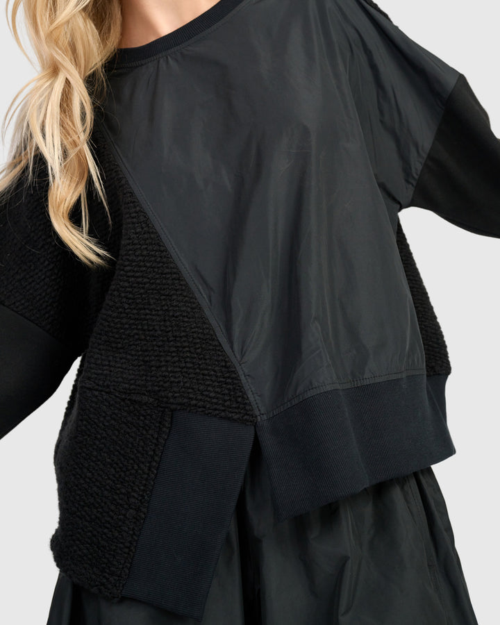 Mixed Media Crewneck Top Black