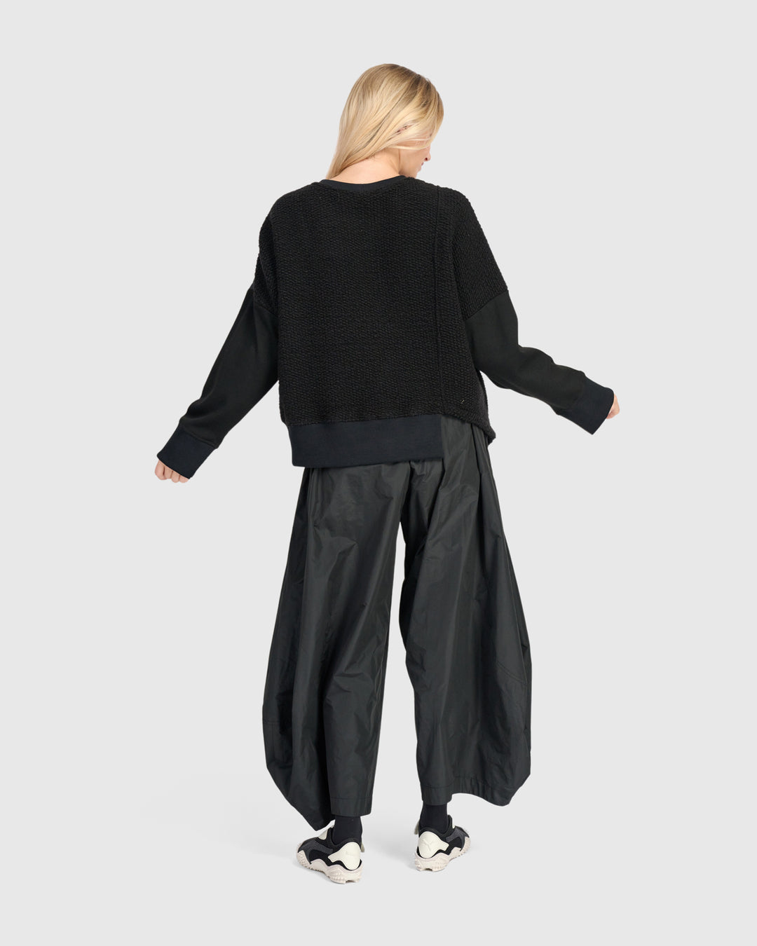 Mixed Media Crewneck Top Black
