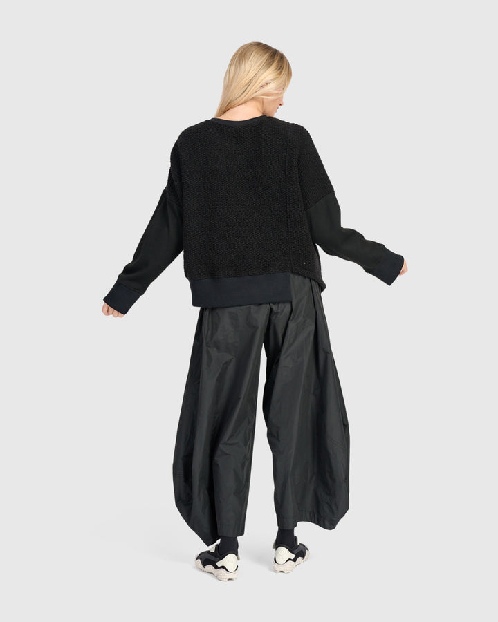 Mixed Media Crewneck Top Black